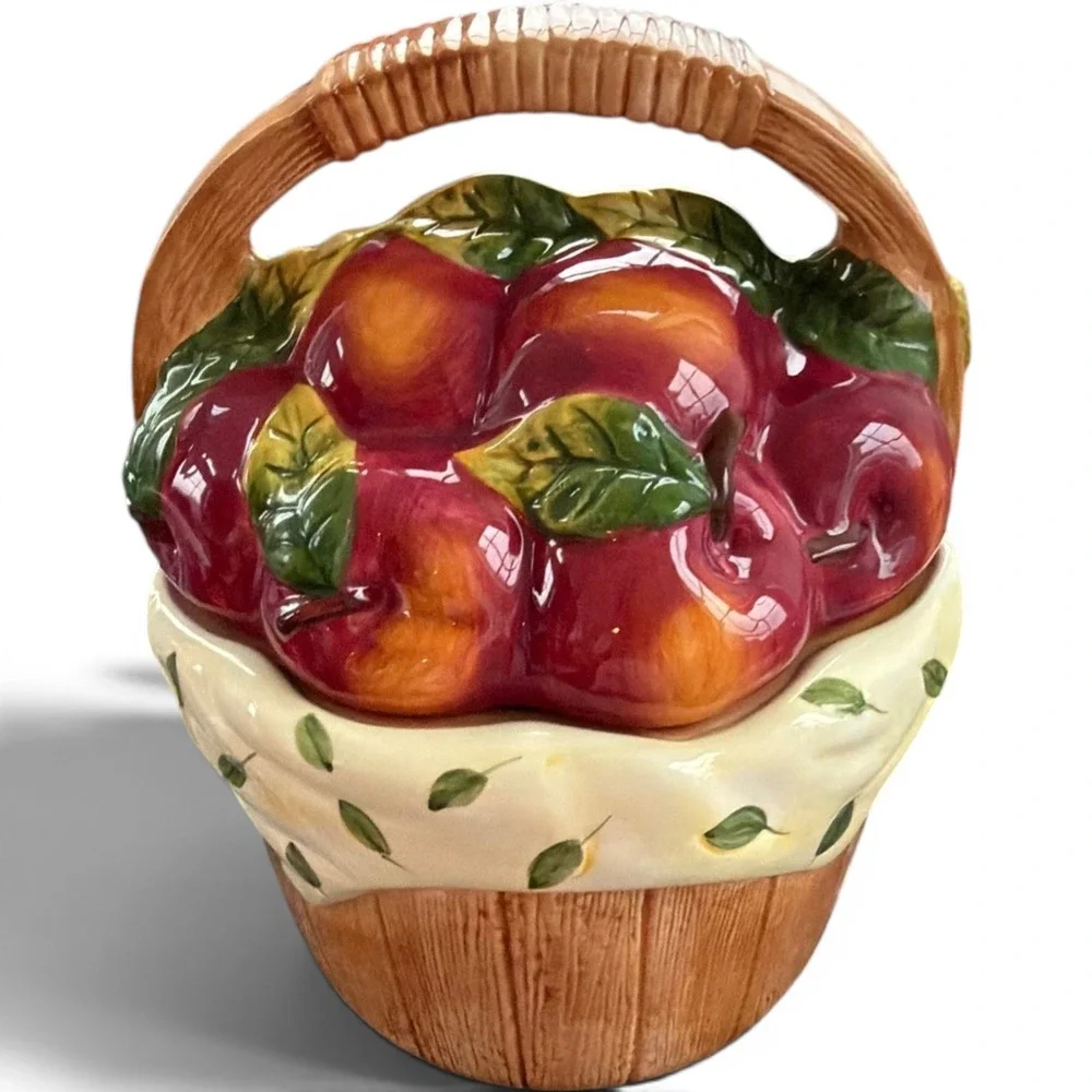 Vintage Cooks Club Apple Basket Ceramic Cookie Jar hand painted  Harvest Decor